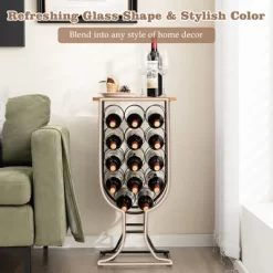 Costway 14 Bottles Wine Rack Console Table Freestanding Wine Storage With Woodtop & Wheels -Furniture Specialty Store GUEST d65aef08 e19f 4492 b7cf 33e29d8ffc72