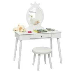 Tangkula Kids Princess Vanity Table Set W/ Chair Crown Mirror White -Furniture Specialty Store GUEST d66545e7 922b 4cb2 a2a4 028d9cf71a79