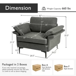 Costway Modern Linen Fabric Accent Armchair Upholstered Single Sofa W/ Metal Legs Grey -Furniture Specialty Store GUEST da068c25 aff0 41e8 9bd2 b4923abb758e