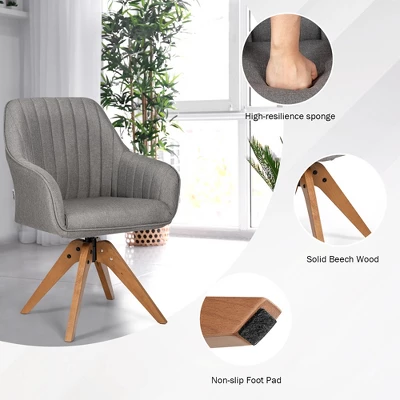 Costway Set Of 2 Swivel Accent Chair Fabric Vanity Study ArmChair W/Wood Legs 9 Costway Set Of 2 Swivel Accent Chair Fabric Vanity Study ArmChair W/Wood Legs - Image 7