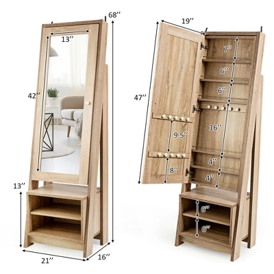 Costway Jewelry Cabinet Large Full Length Armoire 2-in-1 Stand Mirror Organizer 3 Costway Jewelry Cabinet Large Full Length Armoire 2-in-1 Stand Mirror Organizer