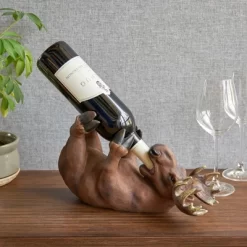 True Mischievous Moose Polyresin Wine Bottle Holder Set Of 1, Brown, Holds 1 Standard Wine Bottle, Brown Finish -Furniture Specialty Store GUEST db50dcae a1f9 4232 b70c dcc1ef6bf7a6