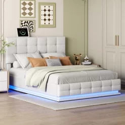 Queen Size PU Tufted Upholstered Platform Bed With Hydraulic Storage System, LED Lights And USB Charger-ModernLuxe -Furniture Specialty Store GUEST dda9f9f3 e66c 45ba b7e2 f54446bc44f3