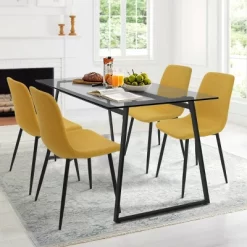 Mona+Bingo 5 Piece Black Rectangular Clear Tempered Transparent Glass Table With 4 Upholstered Side Chairs-Maison Boucle -Furniture Specialty Store GUEST ddfe327f 4a0b 4a58 9f69 f2cbd52e85c2