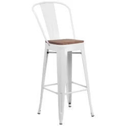 Emma And Oliver 30"H Metal Dining Barstool With Back And Square Wood Seat -Furniture Specialty Store GUEST de46ef98 515e 4452 96cf 6ad19265d1f7