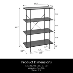 RealRooms Vance 4 Shelf Bookcase, Black Oak -Furniture Specialty Store GUEST e04920cb 02f9 41af 86f2 abe5e9fc6348