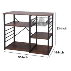 Wood And Metal Bakers Rack With 4 Shelves And Wire Basket Brown/Black - Benzara -Furniture Specialty Store GUEST e0a7a30f c733 4d8c b564 69c24696d102