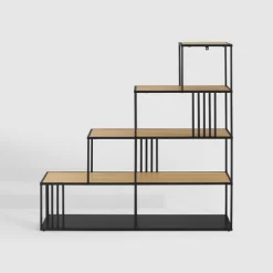 55.5" Modern 4 Shelf With Metal Bar Room Divider Bookcase Coastal Oak/Black - Saracina Home -Furniture Specialty Store GUEST e2b6c1ac 89cc 4599 81cf 4c065be0aa23