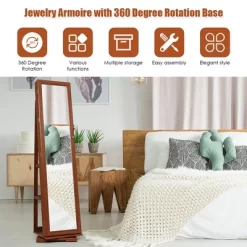 Costway 360degree Rotatable Jewelry Cabinet 2-in-1 Lockable Mirrored Organizer -Furniture Specialty Store GUEST e31daade 0ef0 43f2 87ba 13b46742cf54