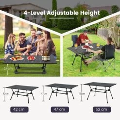 Tangkula Folding Camping Table Collapsible Aluminum Roll Up Beach Table With Carrying Bag 4-Level Adjustable Height Dark/Silver -Furniture Specialty Store GUEST e31e19ff 9fcd 43f9 9787 9af9efc31183