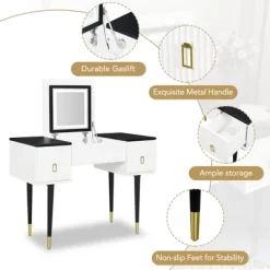 43.3" Modern Vanity Table Set With Flip-Up Mirror, LED Lights And Storage - ModernLuxe -Furniture Specialty Store GUEST e371e8fd 6258 4ba7 934c 6bb4053fe2d6