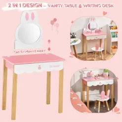 Costway Kids Vanity Set Rabbit Makeup Dressing Table Chair Set W/ Mirror Drawer WhitePink -Furniture Specialty Store GUEST e380914b 67be 4538 8635 8a3bc90f5faf