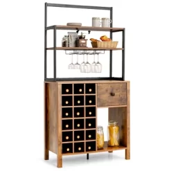 Costway Kitchen Islands Freestanding Wine Rack Table W/ Glass Holder & Drawer Black / Rustic -Furniture Specialty Store GUEST e3b660d2 9a24 4ffe b501 75d9f3040d28