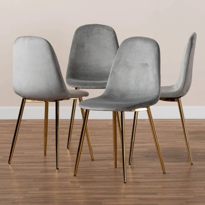 Set Of 4 Elyse Velvet Upholstered Metal Dining Chairs - Baxton Studio 7 Set Of 4 Elyse Velvet Upholstered Metal Dining Chairs - Baxton Studio - Image 5