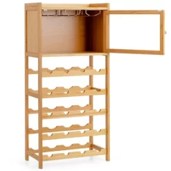 Costway 20-Bottle Bamboo Wine Rack Cabinet Freestanding Display Shelf W/ Glass Hanger -Furniture Specialty Store GUEST e4d9af71 9ef1 4301 b610 d13229cd984e