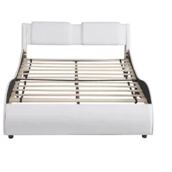 Upholstered Faux Leather Platform Bed With LED Light Bed Frame With Slatted-ModernLuxe -Furniture Specialty Store GUEST e598b7fb 7bc7 4ea5 8202 8c3e85c07925