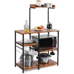 Costway 4-Tier Vintage Kitchen Baker's Rack Utility Microwave Stand W/ Basket & 5 Hooks -Furniture Specialty Store GUEST e610a51d 9e16 45f6 8ba8 fa48df814627