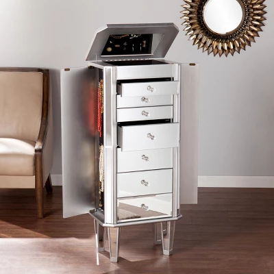 Melanie 7 Drawer Glam Jewelry Armoire Mirrored/Brushed - Aiden Lane 4 Melanie 7 Drawer Glam Jewelry Armoire Mirrored/Brushed - Aiden Lane - Image 2
