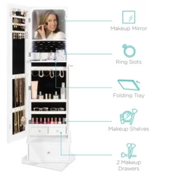 Best Choice Products 360 Swivel Standing Mirrored Jewelry Cabinet, LED-Lit Makeup Organizer W/ Mirror - White -Furniture Specialty Store GUEST e6c4c665 5997 4909 90e1 bfe4b41b25f1