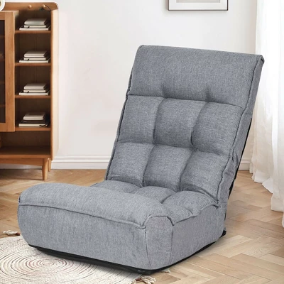Costway 4-Position Floor Chair Folding Lazy Sofa W/Adjustable Backrest& Headrest Gray 5 Costway 4-Position Floor Chair Folding Lazy Sofa W/Adjustable Backrest& Headrest Gray - Image 3