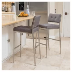 Set Of 2 Qyto 30" Fabric Barstool Light Gray - Christopher Knight Home