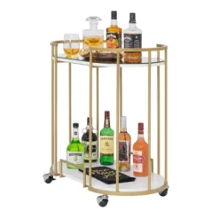 Pavillion 2 Tier Oval Bar Serving Cart Shelves With Glass Mirror Gold - Studio Designs -Furniture Specialty Store GUEST e82831f3 525c 428b a8d4 a6da788844a0