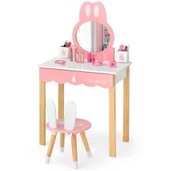 Costway Kids Vanity Set Rabbit Makeup Dressing Table Chair Set W/ Mirror Drawer WhitePink -Furniture Specialty Store GUEST e92ba854 8cd8 4a2b 9cdb 1d49f348be27