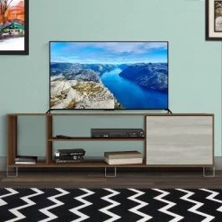 3 Open Compartments Wooden Entertainment TV Stand For TVs Up To 70" Brown/White - The Urban Port -Furniture Specialty Store GUEST e9f101d3 21de 473c 835f 9d4298664d61