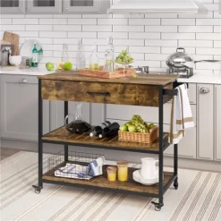 Yaheetech 3-Tier Rolling Kitchen Island Utility Kitchen Cart With Storage Drawer & Shelves
