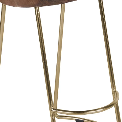 Farmhouse Counter Height Barstool With Wooden Saddle Seat And Tubular Frame - The Urban Port 5 Farmhouse Counter Height Barstool With Wooden Saddle Seat And Tubular Frame - The Urban Port - Image 3