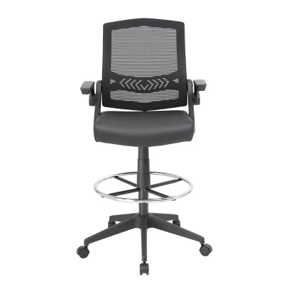Drafting Stool With Flip Arms Mesh Black - Boss Office Products 3 Drafting Stool With Flip Arms Mesh Black - Boss Office Products