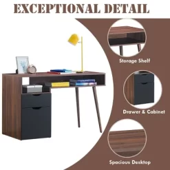 Costway Computer Desk PC Writing Table Study Workstation Drawer & Cabinet With Wood Legs -Furniture Specialty Store GUEST eb69df4d 4797 499b 8262 e2487d503701