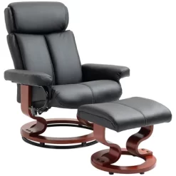 HOMCOM Recliner Chair With Ottoman, 360° Swivel Reclining Chair With Wood Base And Matching Footrest, Black -Furniture Specialty Store GUEST ebccf747 9056 4fe2 8914 c7e5908972b4