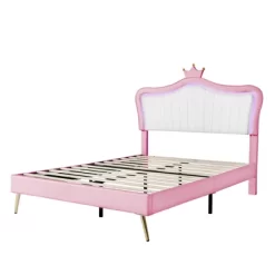 Queen/Full Size Upholstered Platform Bed Frame With LED Lights, Princess Bed With Crown Headboard-ModernLuxe -Furniture Specialty Store GUEST ec029e72 41ca 4301 b98c 196928482840