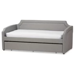 Parkson Modern And Contemporary Linen Fabric Curved Notched Corners Sofa Daybed With Roll - Out Trundle Guest Bed - Twin - Baxton Studio -Furniture Specialty Store GUEST ece8ac34 9d5b 452e a9aa a07281a84842