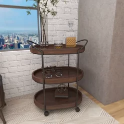 Wood 3 Tier Oval Tray Cart Brown - Olivia & May 23 Wood 3 Tier Oval Tray Cart Brown - Olivia & May -Furniture Specialty Store GUEST ed2db74c d038 434a 8637 8017bd80849b