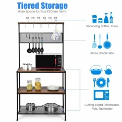 Costway 4-Tier Kitchen Bakers Rack Microwave Oven Stand Industrial W/Hooks & Mesh Panel -Furniture Specialty Store GUEST ed35ca41 3dd7 4da4 820f 61ae2b2c1870