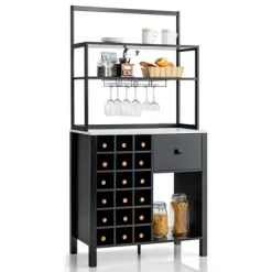 Costway Kitchen Islands Freestanding Wine Rack Table W/ Glass Holder & Drawer Black / Rustic -Furniture Specialty Store GUEST ed6bcd32 77a3 4092 a1dd 01660bdc3efb