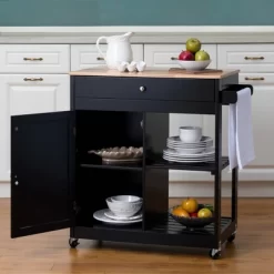 Wooden Basic Kitchen Island With 1 Drawer 1 Door And 2 Tiers - Glitzhome