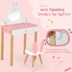 Costway Kids Vanity Set Rabbit Makeup Dressing Table Chair Set W/ Mirror Drawer WhitePink -Furniture Specialty Store GUEST ee66d32e b4d6 4f36 ad6f 6c0fd67bf5a8