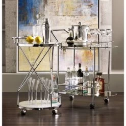 Studio 55D Page 29 1/2" High Glass And Chrome Rolling Serving Bar Cart -Furniture Specialty Store GUEST ee7228a3 8d99 4bf3 8281 2ceb35d100ff