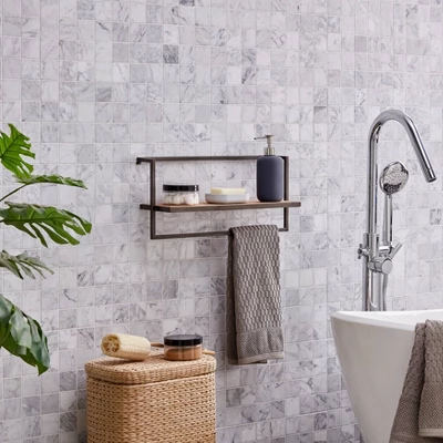 17" X 7.9" Floating Industrial Wood Wall Shelf With Metal Towel Bar Black - Danya B. 6 17" X 7.9" Floating Industrial Wood Wall Shelf With Metal Towel Bar Black - Danya B. - Image 4