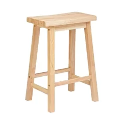 PJ Wood Classic Saddle-Seat 29" Tall Kitchen Counter Stool For Homes, Dining Spaces, And Bars W/Backless Seat, 4 Square Legs, Natural (4 Pack)