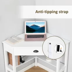 HOMCOM Corner Desk, Triangle Computer Desk With Drawer And Storage Shelves For Small Spaces, Home Office Workstation For Living Room, Or Bedroom -Furniture Specialty Store GUEST f009786e a743 4b3a 8389 c09ab9801d36