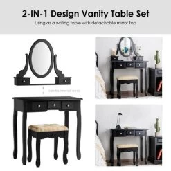 Tangkula Vanity Table Set W/ 360° Rotating Oval Mirror & Drawers Black/White -Furniture Specialty Store GUEST f0ec5c5c 4568 4d0d a16a f33c8713071e