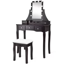 Tangkula LED Vanity Table Makeup Dresser Desk W/Drawers &Cushioned Stool Black/Brown/White -Furniture Specialty Store GUEST f1e23b87 a27b 43fd 85b2 b6378d08cc3e