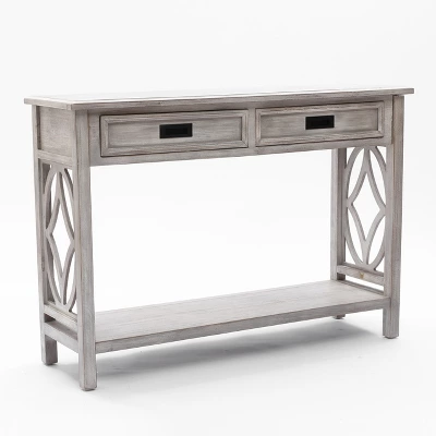 LuxenHome Gray Wood 2-Drawer 1-Shelf Console And Entryway Table 13 LuxenHome Gray Wood 2-Drawer 1-Shelf Console And Entryway Table - Image 11