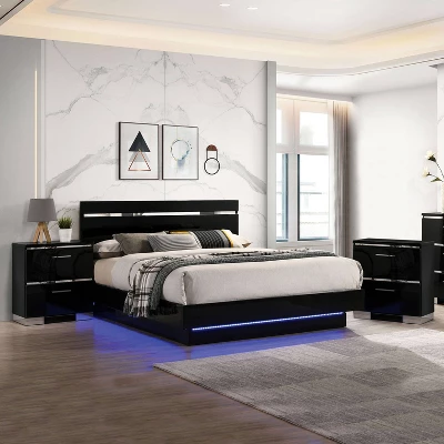 3pc Cavatao Bed With 2 Nightstands Black/Chrome - MiBasics 3 3pc Cavatao Bed With 2 Nightstands Black/Chrome - MiBasics