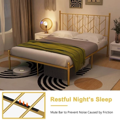 Costway Full/Queen/Twin Size Metal Platform Bed Frame Vintage Headboard Mattress Foundation Gold 5 Costway Full/Queen/Twin Size Metal Platform Bed Frame Vintage Headboard Mattress Foundation Gold - Image 3