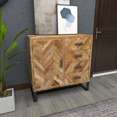 Contemporary Zigzag Pattern Mango Wood Cabinet Brown - Olivia & May 11 Contemporary Zigzag Pattern Mango Wood Cabinet Brown - Olivia & May - Image 9